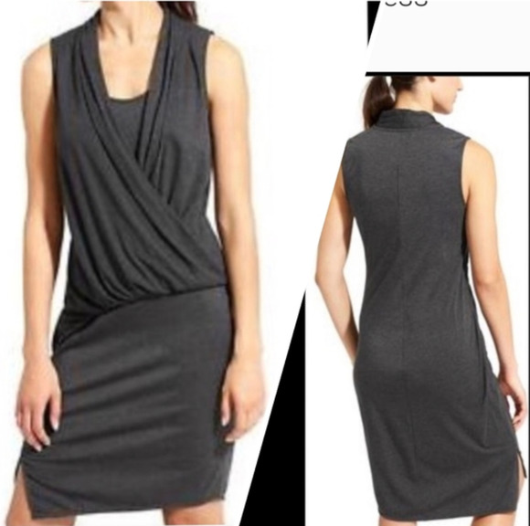 Athleta Dresses & Skirts - Athleta Draped Duet Faux Wrap Dress Womens S Small Gray Soft Stretch Sleeveless